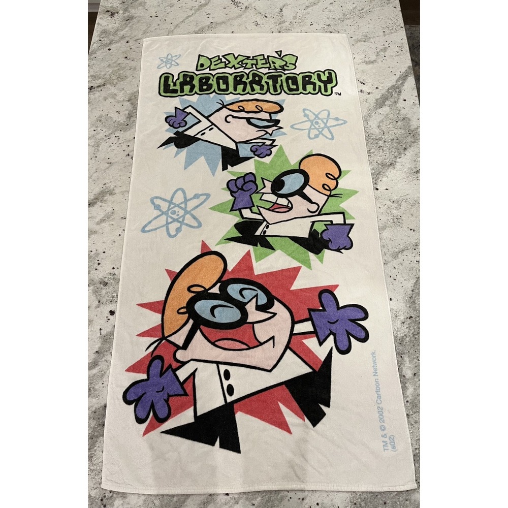 VTG Y2K Dexters Laboratory Beach Towel Cartoon Network Franco Cotton‎ 50x26
